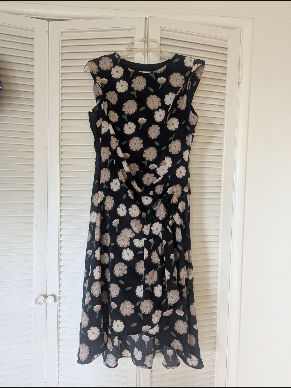 Black Midi Dress with Cream Floral Print